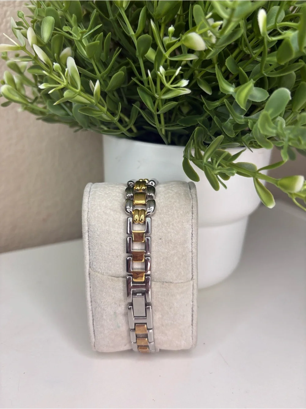 Vintage Two-Tone Silver & Gold Link Quartz Watch Japan Movement